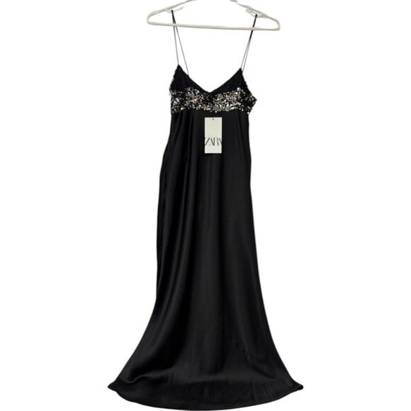 Zara Womens Slip Midi Dress Size XS Black Contrast Sequin Top 8741/269 NWT - Picture 6 of 16